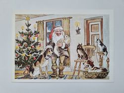Vykort - Julkort, Rune Wenliden - Husdjurens jul