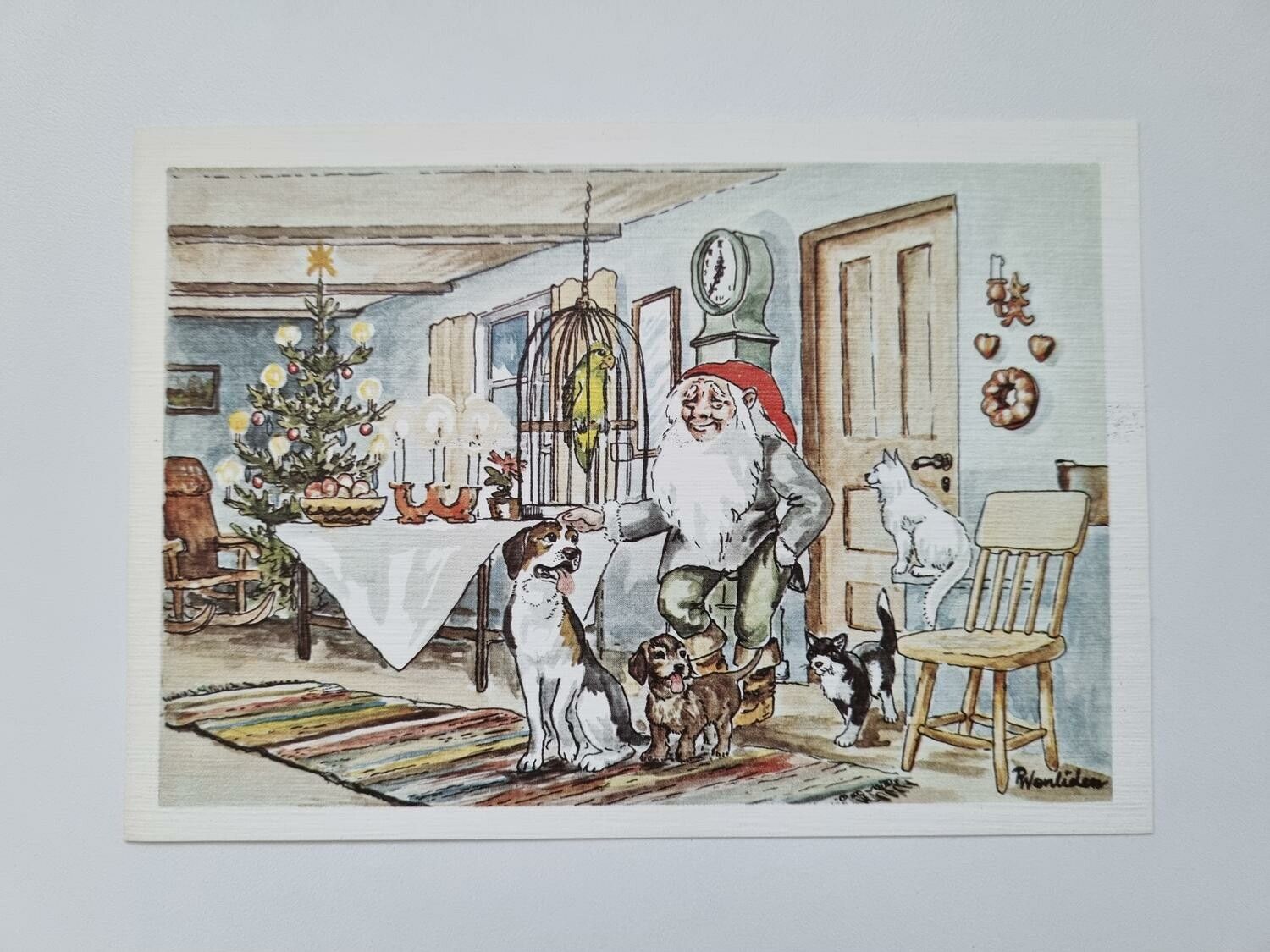 Vykort - Julkort, Rune Wenliden - Husdjurens jul