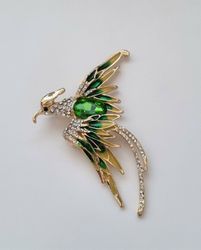 Brosch, Phoenix fågel (variant 3) - Grön