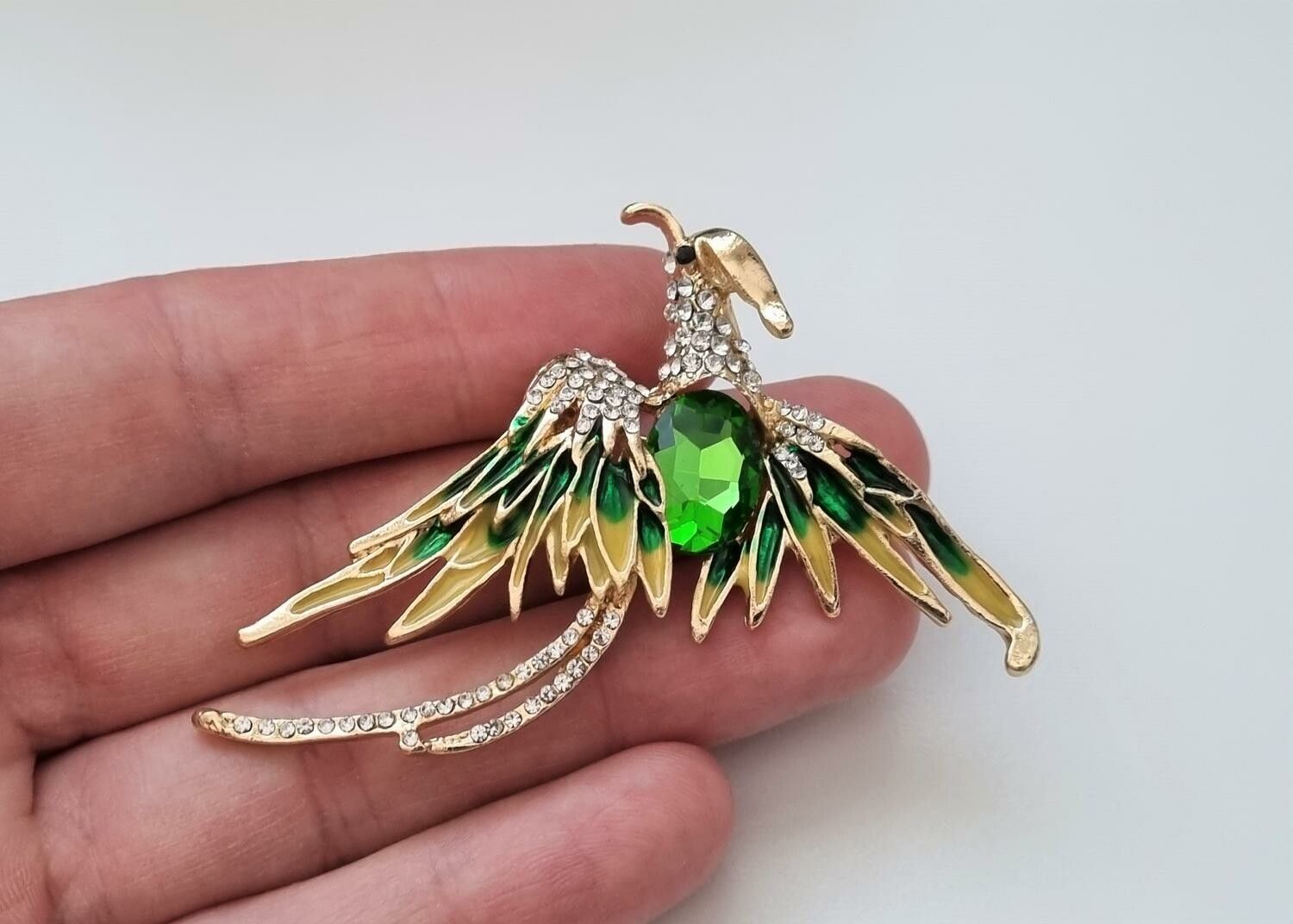 Brosch, Phoenix fågel (variant 3) - Grön