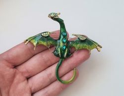 1 st stor detaljrik brosch hänge - Drake (grön)