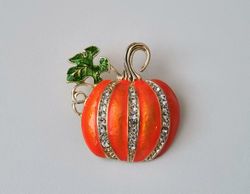 Brosch Orange pumpa med strasspärlor