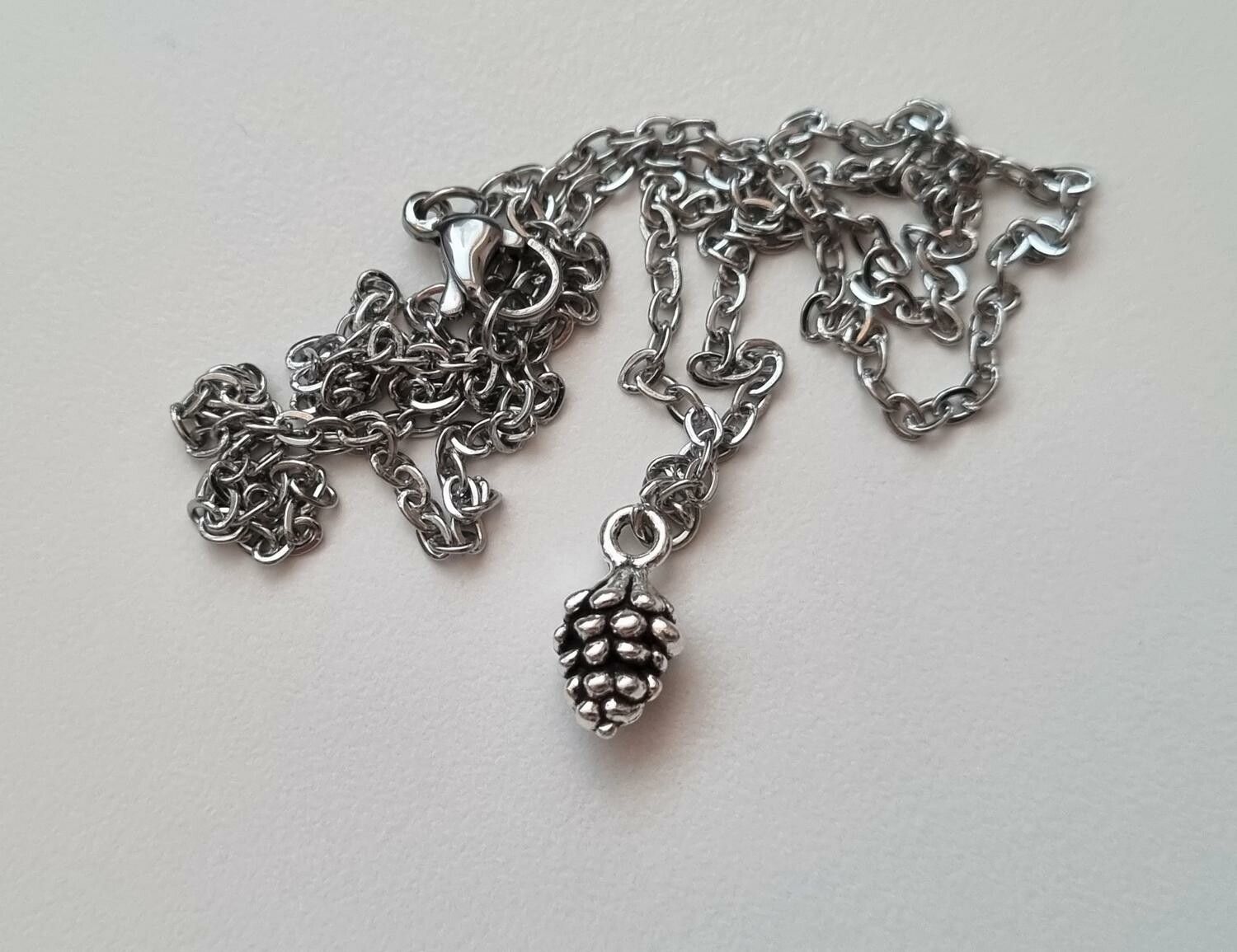 Halsband (50 cm) i rostfritt stål med ett ekollon / ekollonberlock