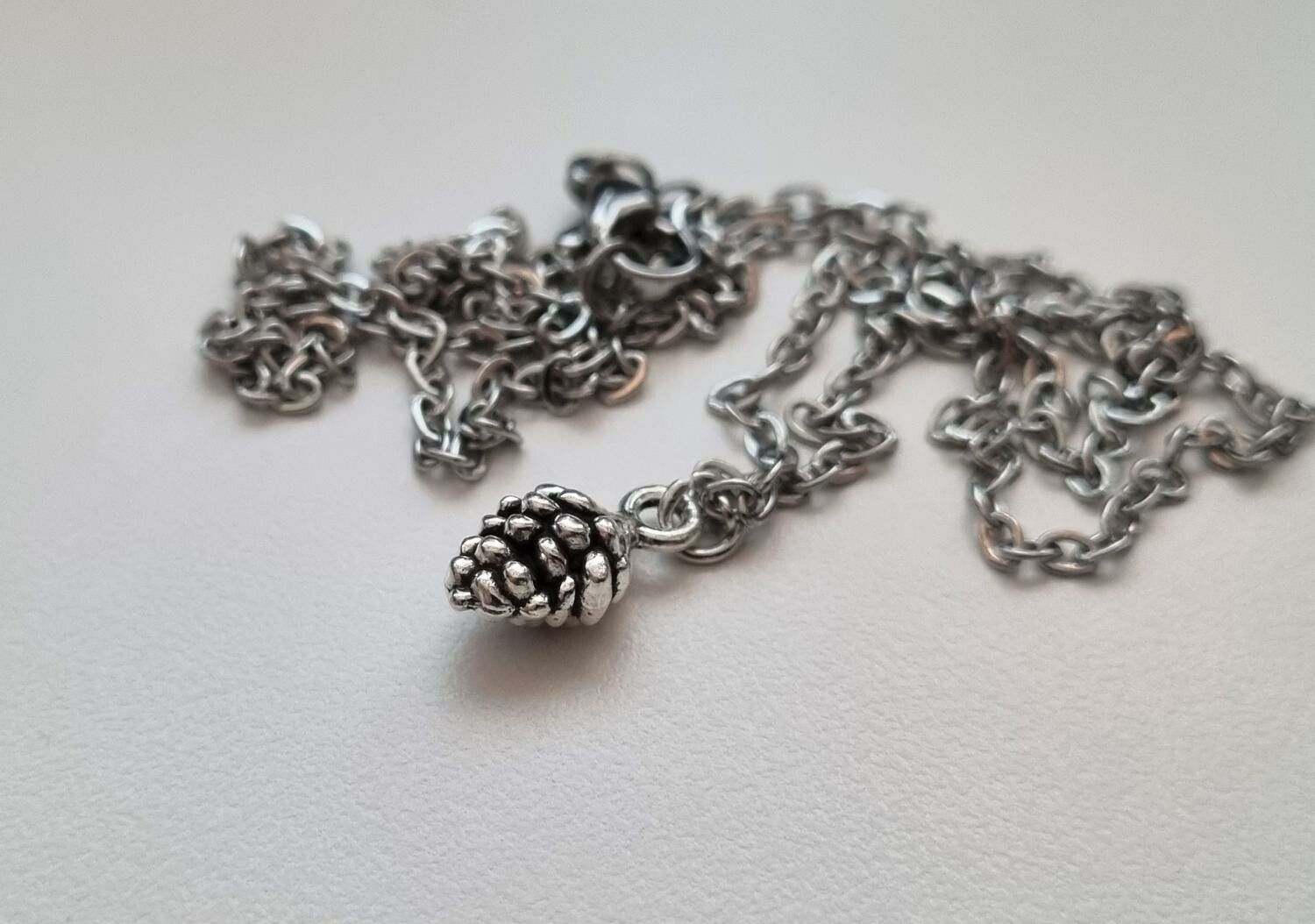 Halsband (50 cm) i rostfritt stål med ett ekollon / ekollonberlock