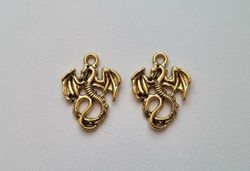 Berlocker Charms Miniatyr Drake / Drakar, 2 st guldfärgade
