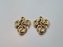 Berlocker Charms Miniatyr Drake / Drakar, 2 st guldfärgade