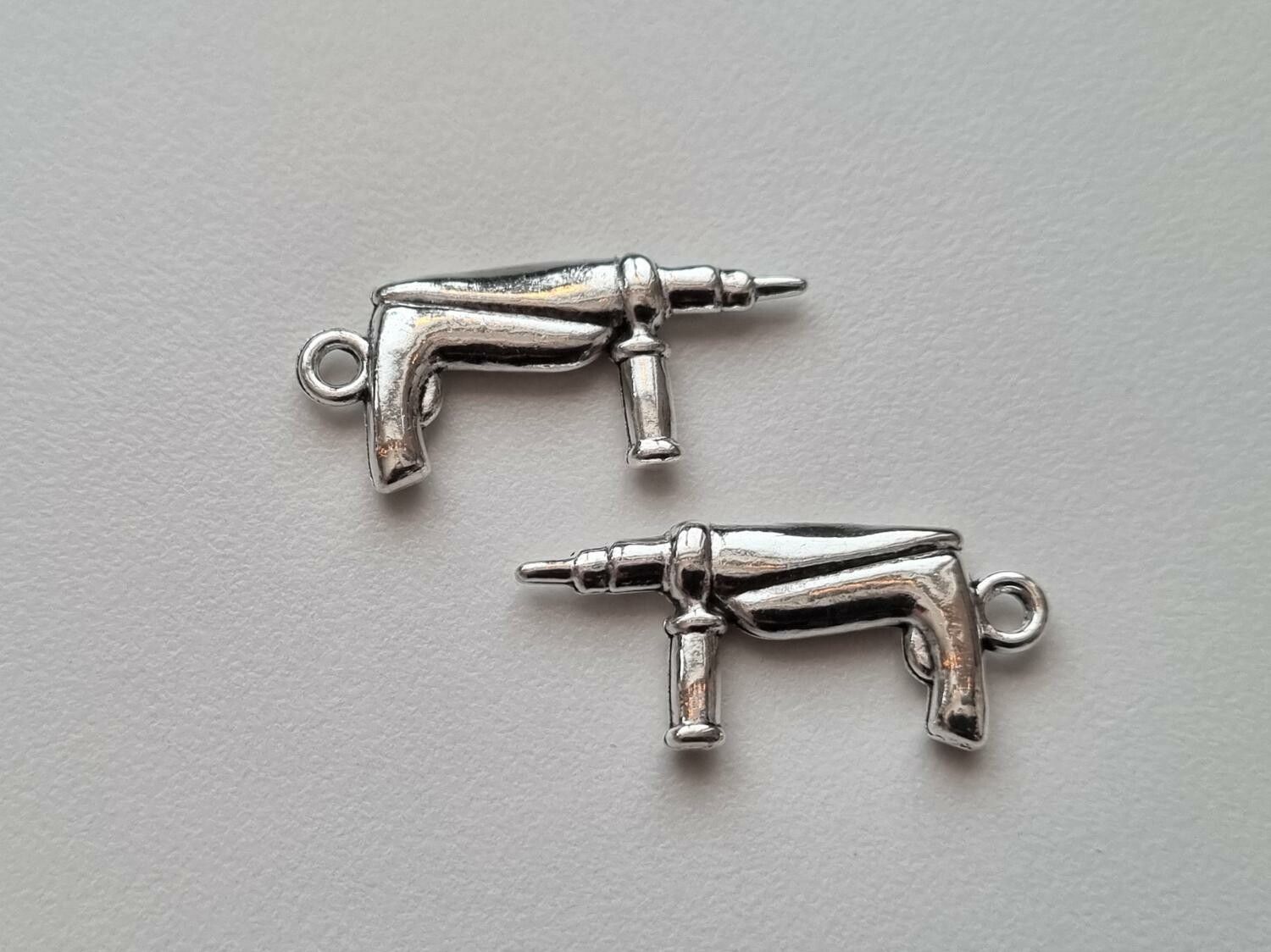 Berlocker Charms Miniatyr Borr / borrar, 2 st silverfärgade
