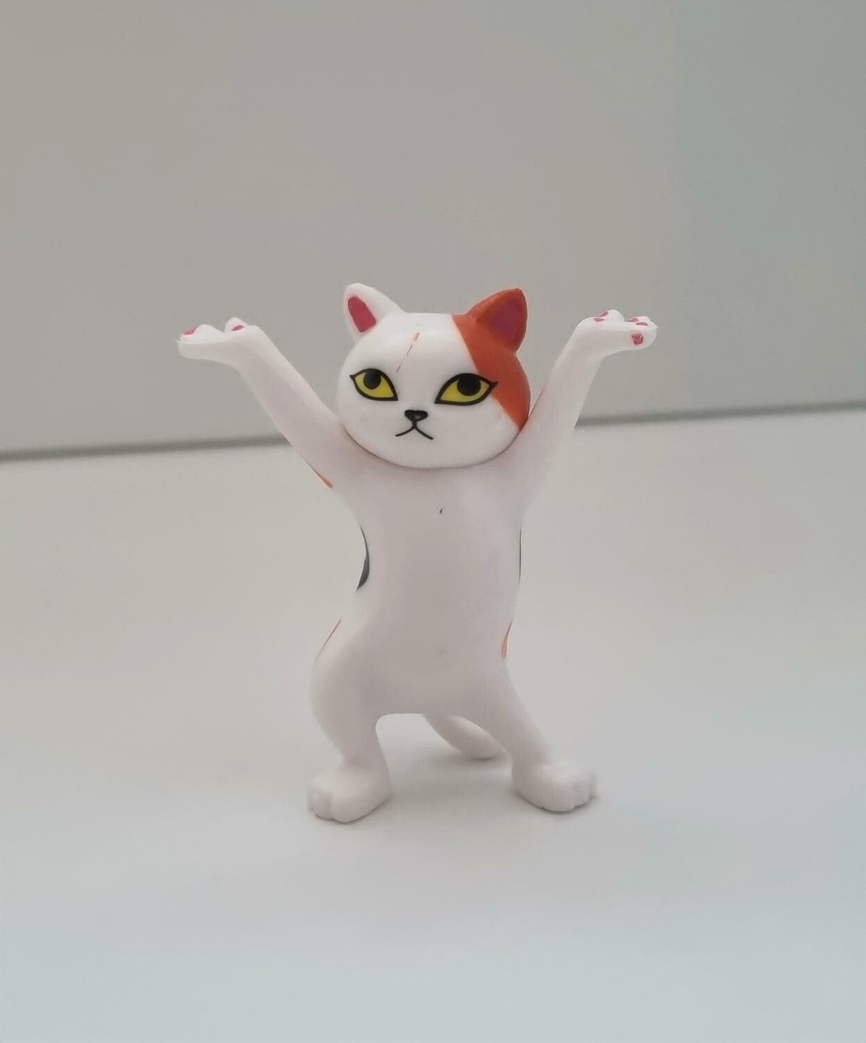 Dansande katt, katt med uppsträckta tassar. Figurin (vit/orange)