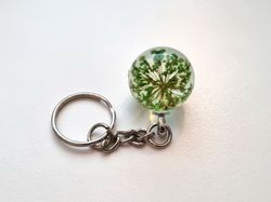 Nyckelring med rund glasberlock (grön)