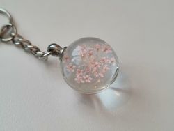 Nyckelring med rund glasberlock (rosa)