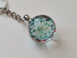 Nyckelring med rund glasberlock (turkos)