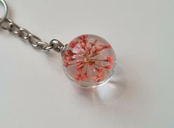 Nyckelring med rund glasberlock (Orange/röd)