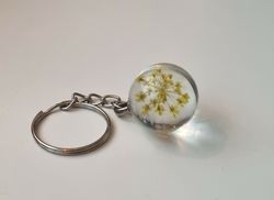 Nyckelring med rund glasberlock (gul)