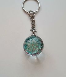 Nyckelring med rund glasberlock (turkos)