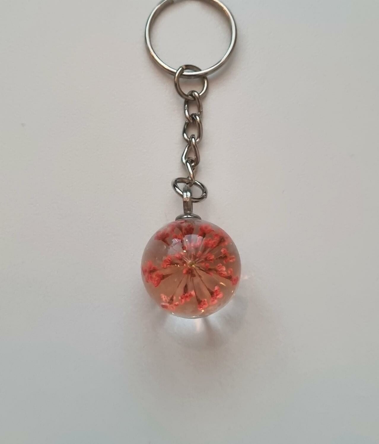 Nyckelring med rund glasberlock (Orange/röd)