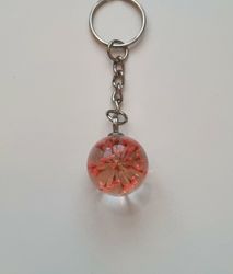 Nyckelring med rund glasberlock (Orange/röd)