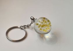 Nyckelring med rund glasberlock (gul)