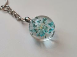 Nyckelring med rund glasberlock (turkos)