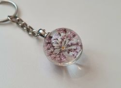 Nyckelring med rund glasberlock (lila)