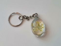 Nyckelring med oval glasberlock (gul)