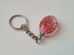 Nyckelring med oval glasberlock (röd)