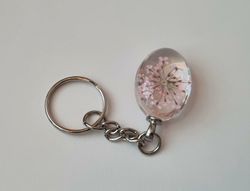 Nyckelring med oval glasberlock (rosa)
