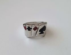 Antiksilverfärgad ring - Spelkort (17,7 mm innermått, vikt 8,5 gram)