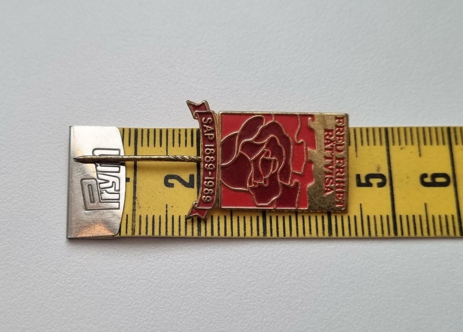 Fred frihet rättvisa SAP 1889-1989, pin / nålmärke