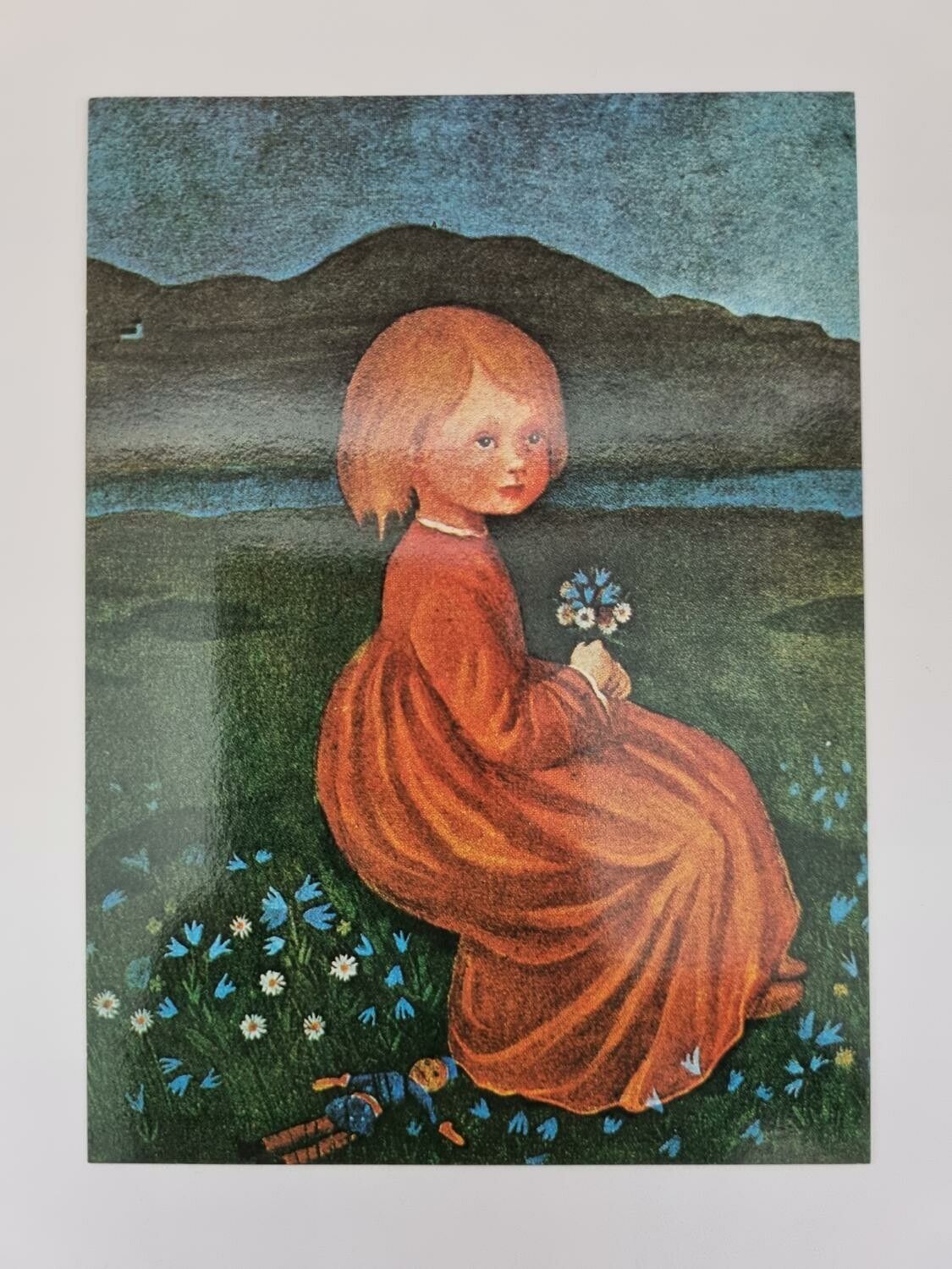 Vykort - Ivar Arosenius, Flickan med blombuketten