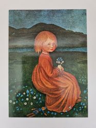 Vykort - Ivar Arosenius, Flickan med blombuketten