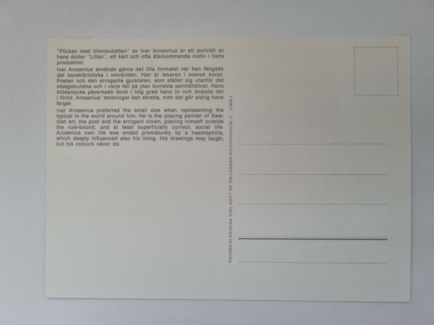 Vykort - Ivar Arosenius, Flickan med blombuketten
