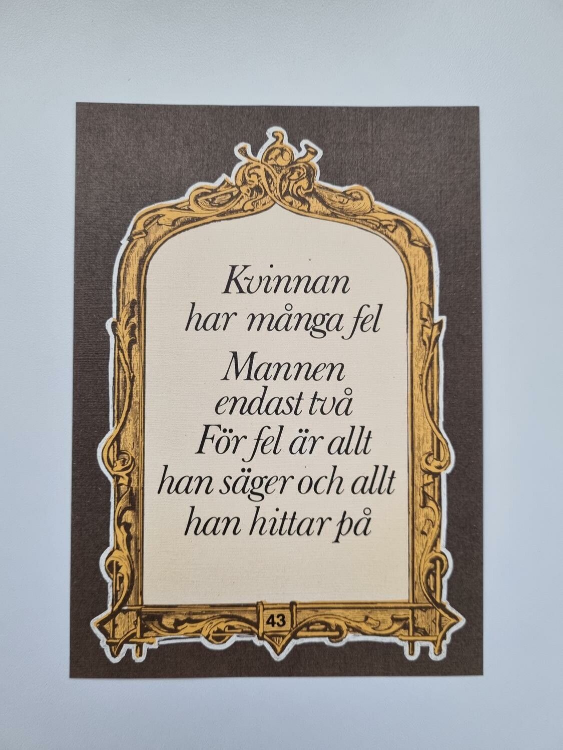 Vykort - Kvinnan har många fel. Mannen endast två. För fel är