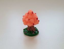 Handmålad rosa träd, miniatyr för dockskåpet, tittskåp (3 cm hög)