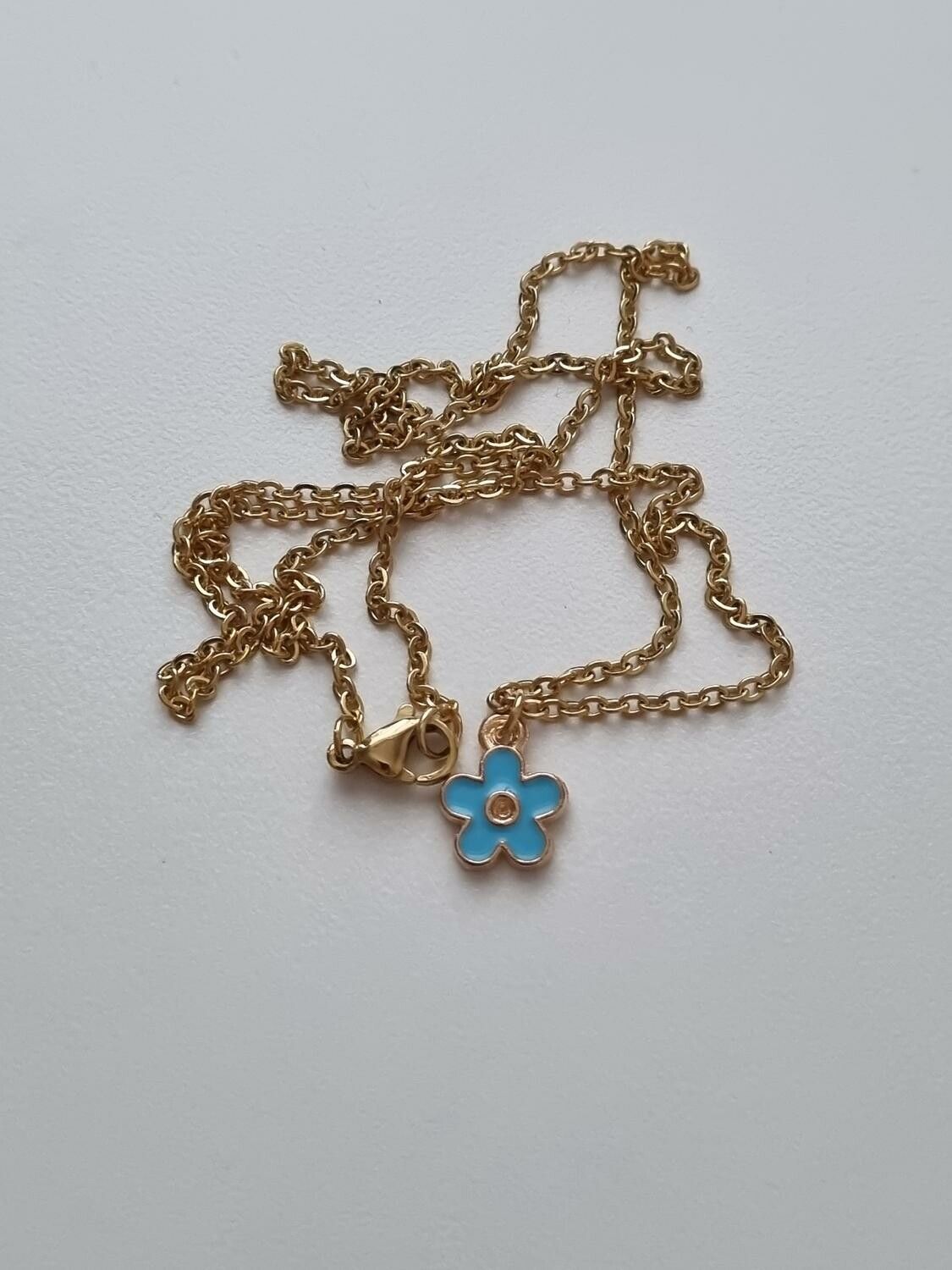 Halsband med blå blomma (50 cm lång kedja)