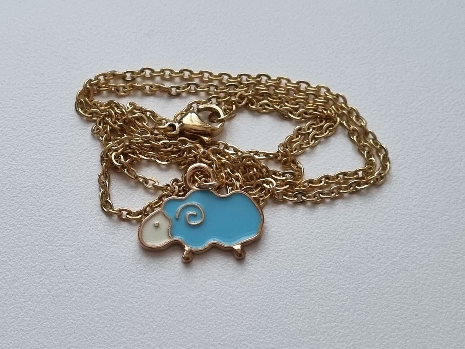 Halsband med blått får (55 cm lång kedja)