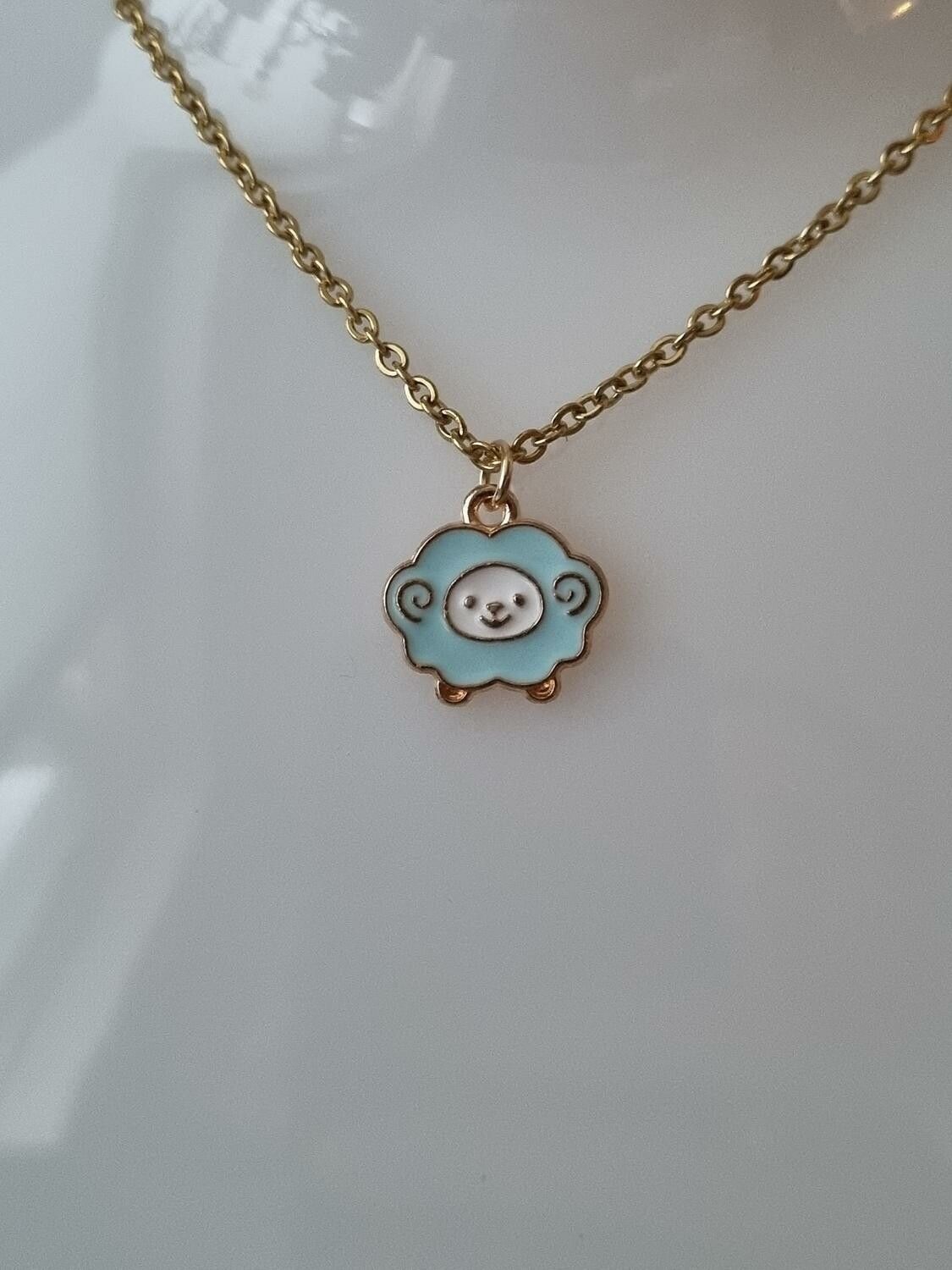 Halsband i rostfritt stål med söt berlock (45 cm) - Får