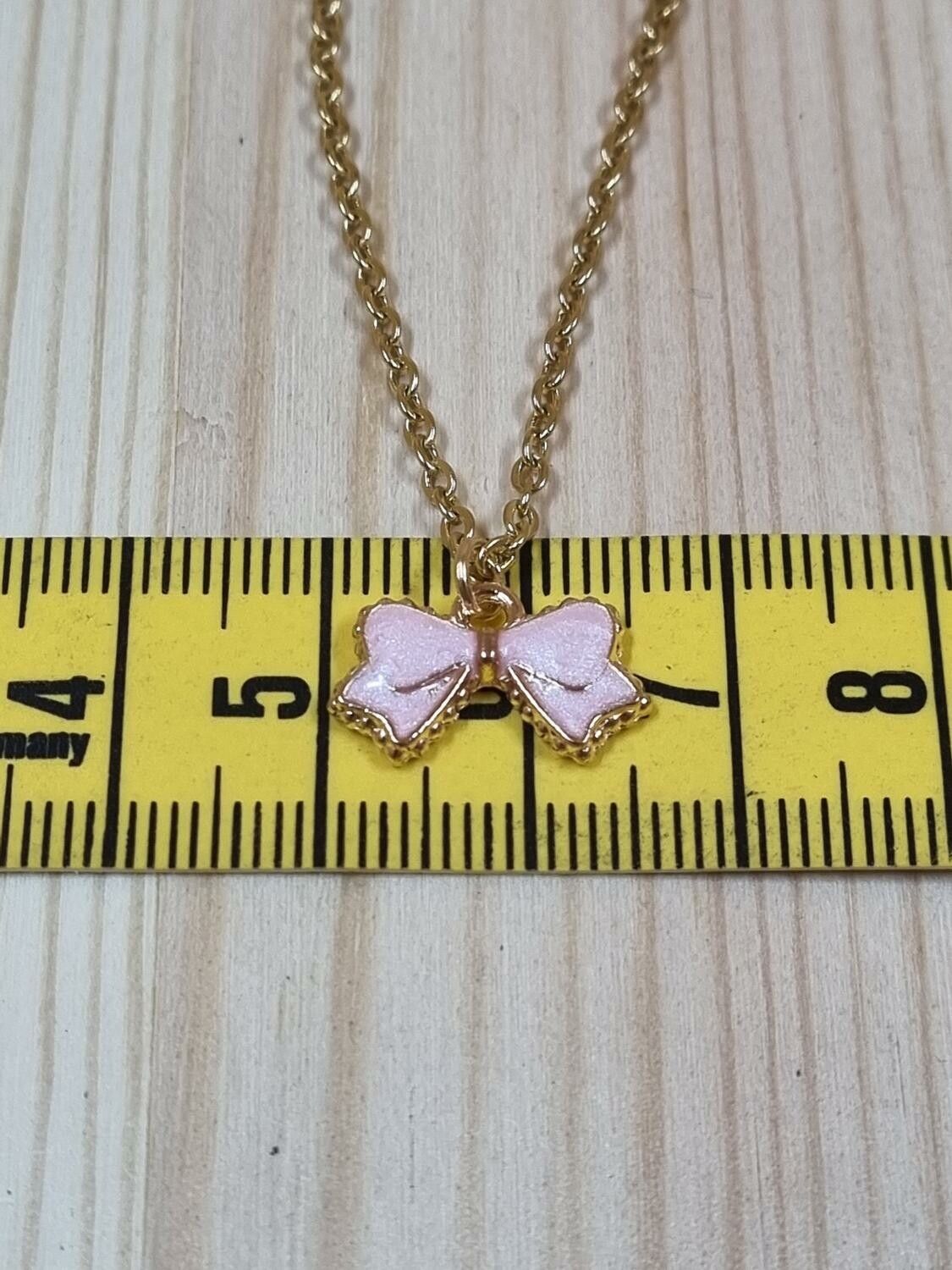 Halsband (45 cm) i rostfritt stål med söt berlock - Rosa rosett