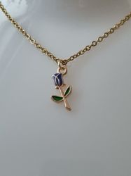 Halsband (55 cm) i rostfritt stål med söt berlock - Blå ros