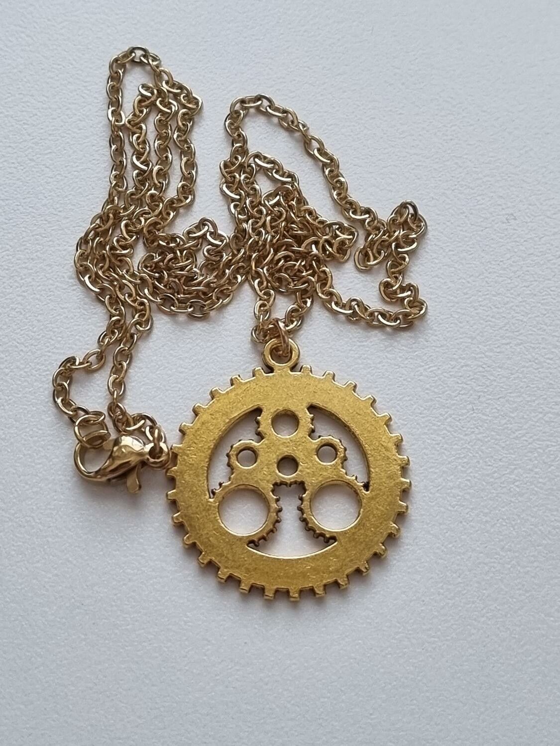 Halsband med klockberlock i steampunk (45-50 cm långt justerbart halsband)