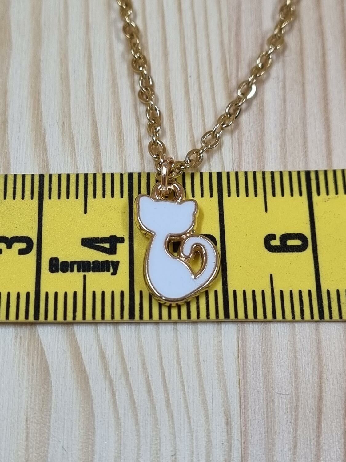 Halsband i rostfritt stål med söt berlock (50 cm) - Vit katt