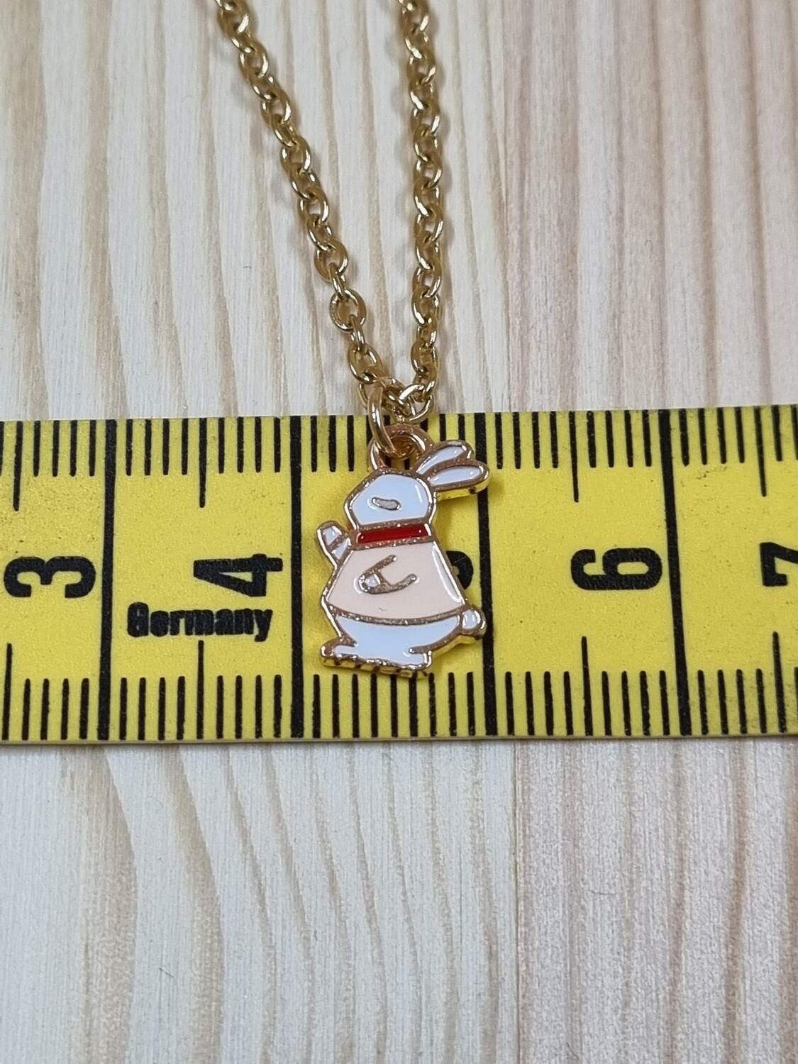 Halsband i rostfritt stål med söt berlock (55 cm) - Kanin