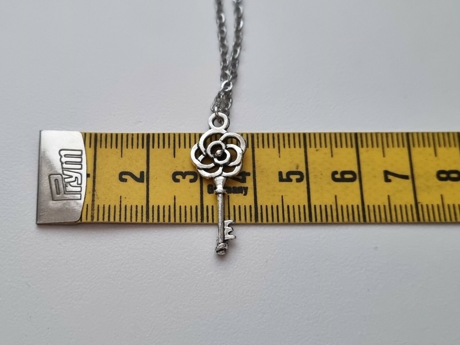 Silverfärgat halsband med en nyckel