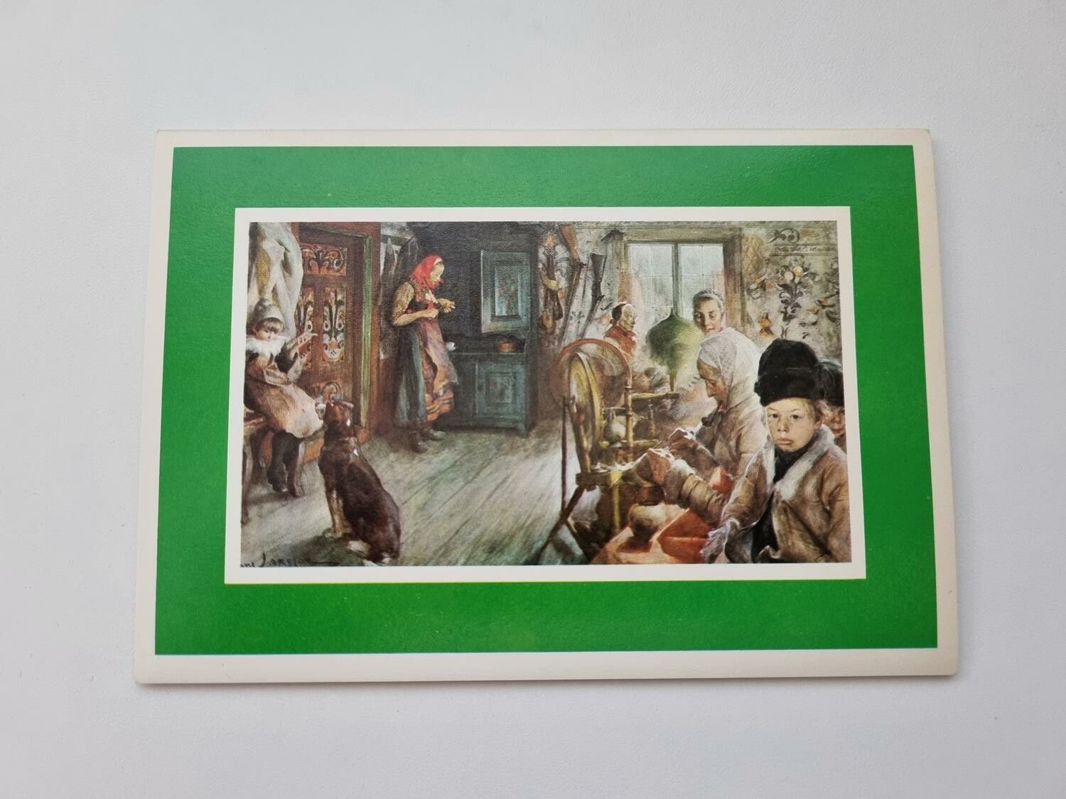 Vykort - Dubbelt vykort / Julkort Interiör från stuga i Rättvik, Carl Larsson