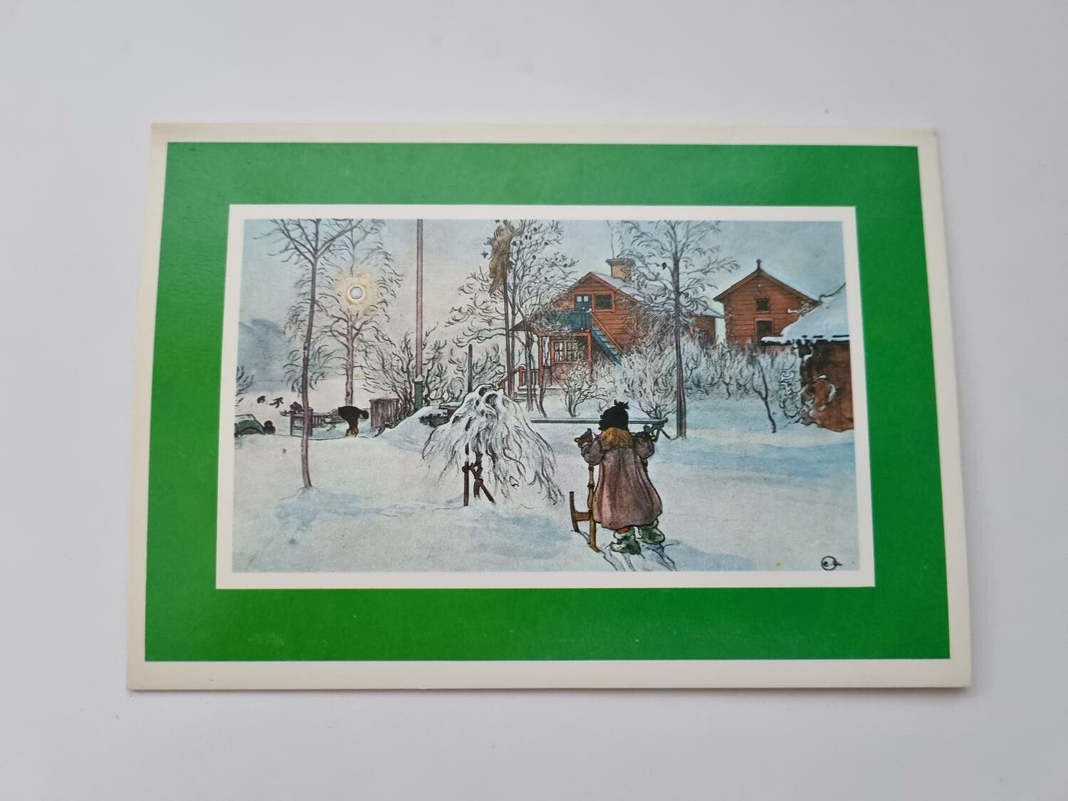 Vykort - Dubbelt vykort / Julkort. Gården och brygghuset, Carl Larsson