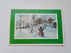 Vykort - Dubbelt vykort / Julkort. Gården och brygghuset, Carl Larsson