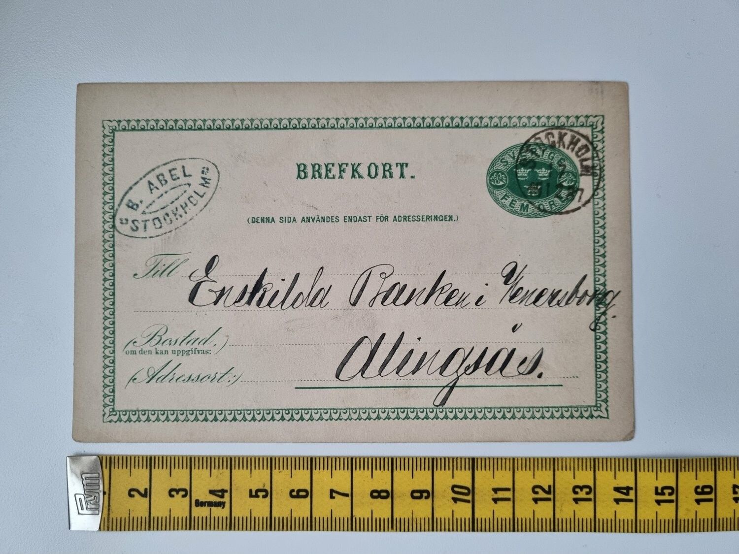 Brefkort, Stockholm till Alingsås