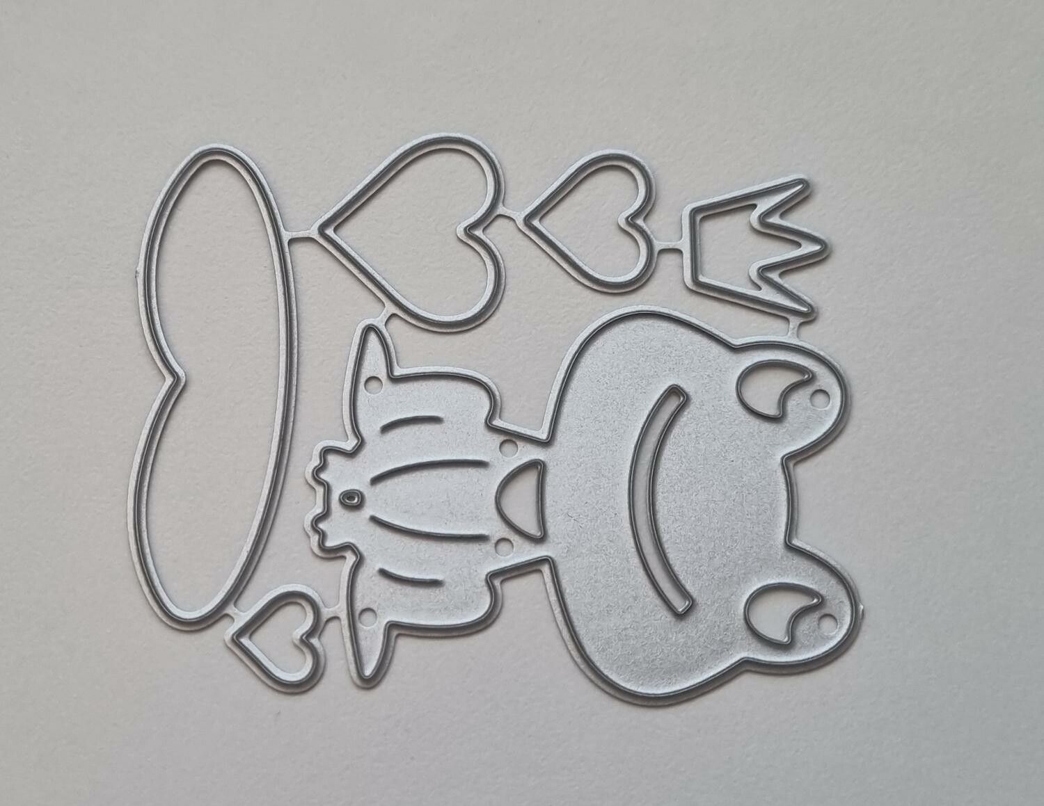 Scrapbooking, 6 st dies, cutting dies (Groda, hjärtan och damm)
