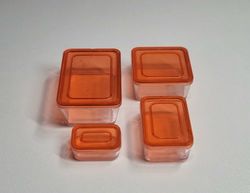 4 st små röd/orangea matlådor, minilådor. Miniatyrer för dekoration, dockskåp