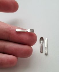 3 st bestick, miniatyrer, minibestick för dockskåp / tittskåp