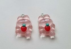 2 st rosa Nallar. Berlocker / hänge / charm